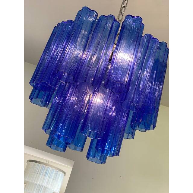 Contemporary blue "tronchi" murano glass sputnik chandelier