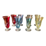 Antique coloured and engraved liquor glasses