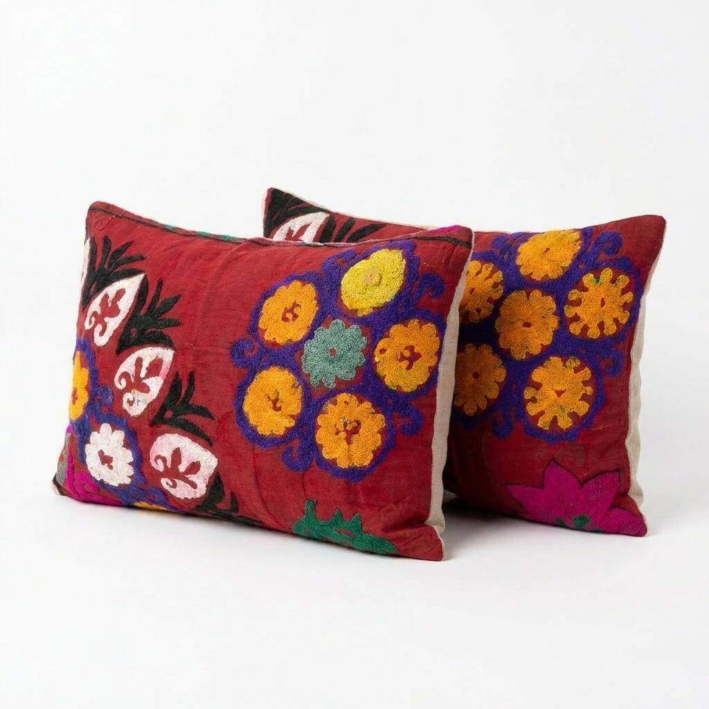 Set of 2 vintage embroidered cushion covers 43x71 cm