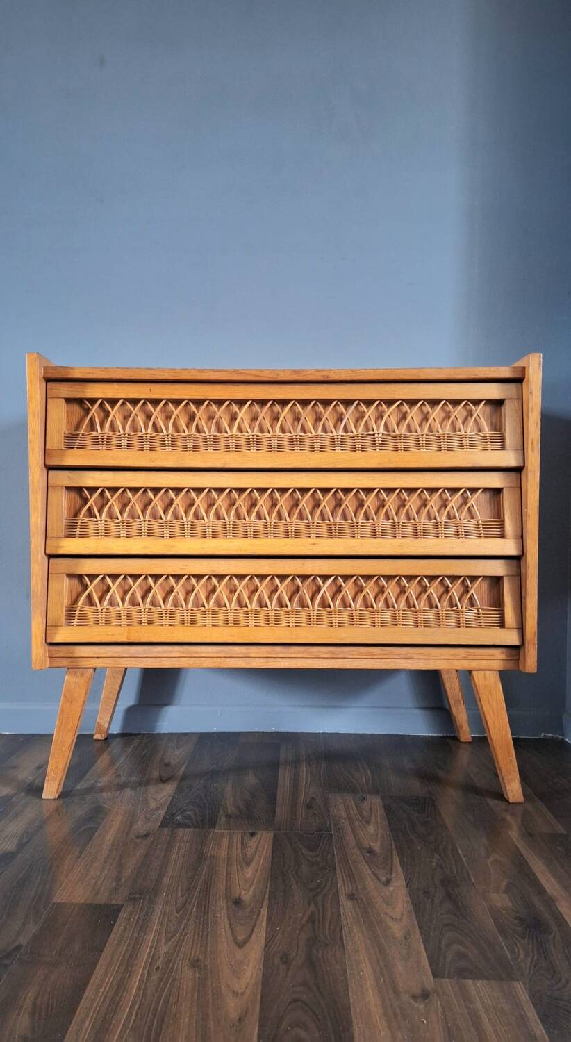 Vintage rattan chest of drawers, antique furniture