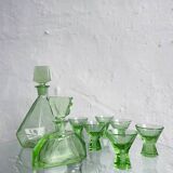Green glass Art Deco liquor  set, Czechoslovakia 1920s-1930s