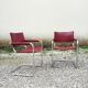 Cantilever armchair in burgundy leather and chrome