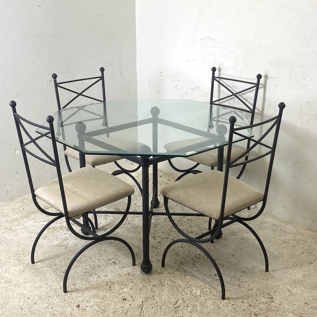 Iron and beveled octagonal glass dining room set