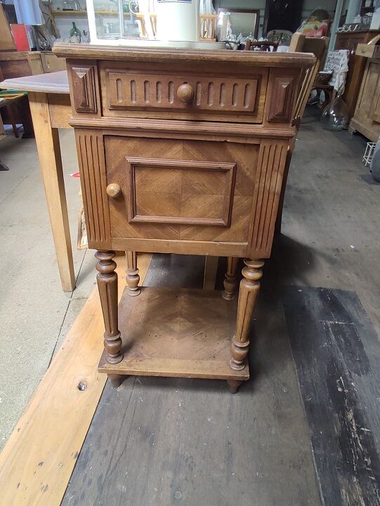 Bedside table solid wood inlaid drawer vintage antique door