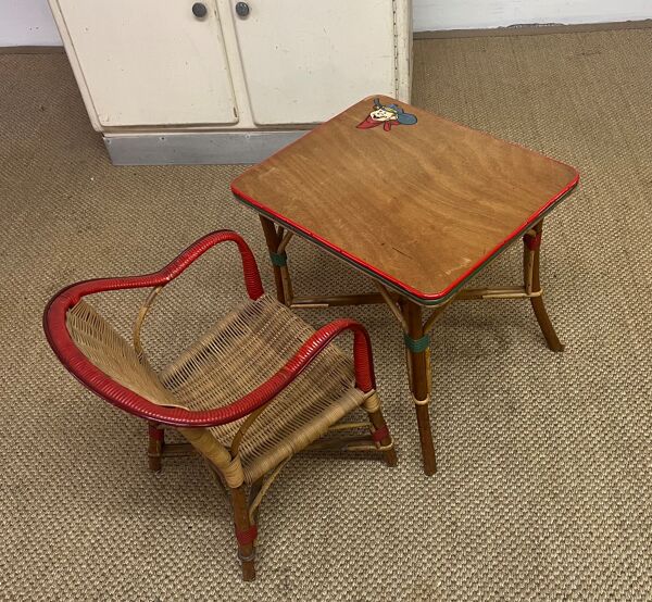 Ensemble table et fauteuil en rotin enfants
