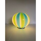 Lampe de table contemporaine sphère laiteuse, bleue et verte en verre de Murano