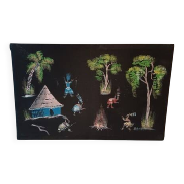 Gouache sur toile africaine signée : Banat