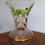 Vase en verre avec dorure et fleurs peintes Art Déco