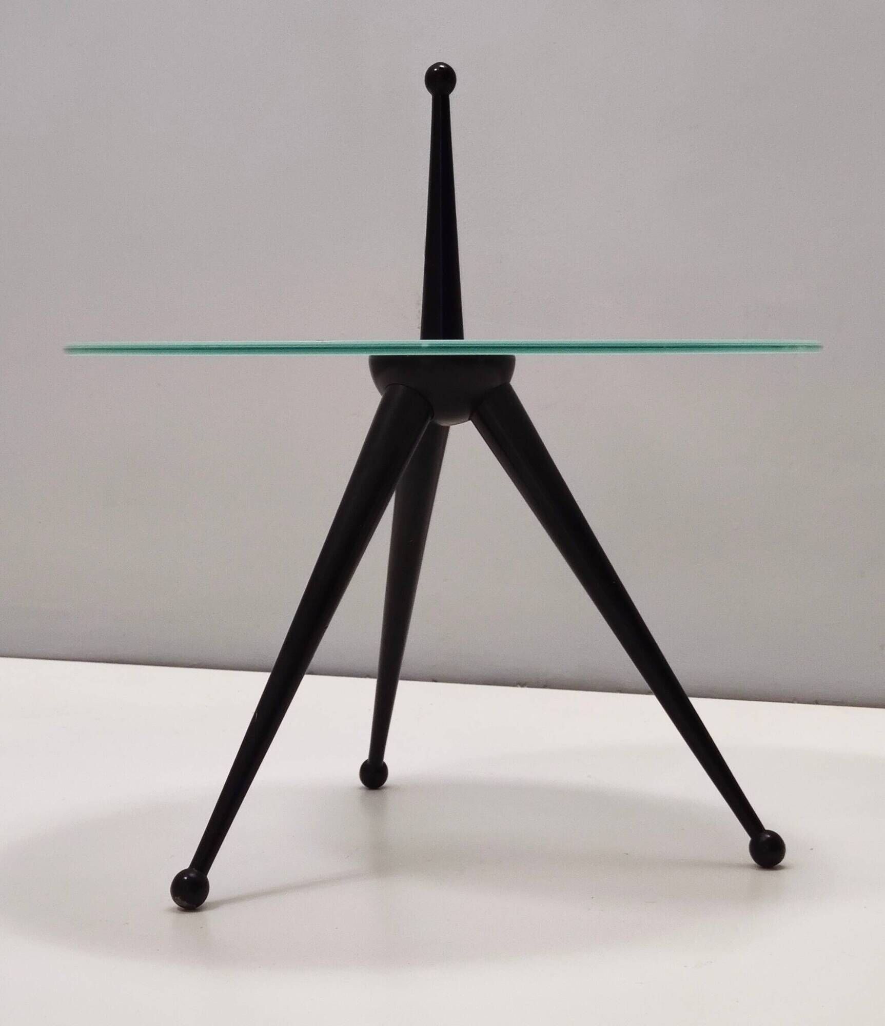 Tripod Beech and Glass Side Table in the Style of Cesare Lacca, Italy, 1980s