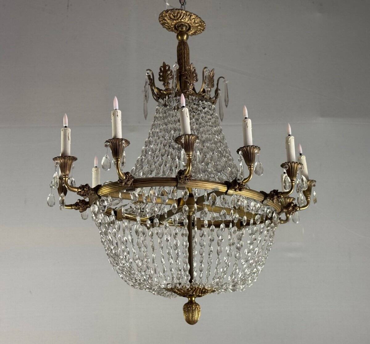 Oval-Shaped Pearl and Bronze Bag Chandelier, Circa 1900