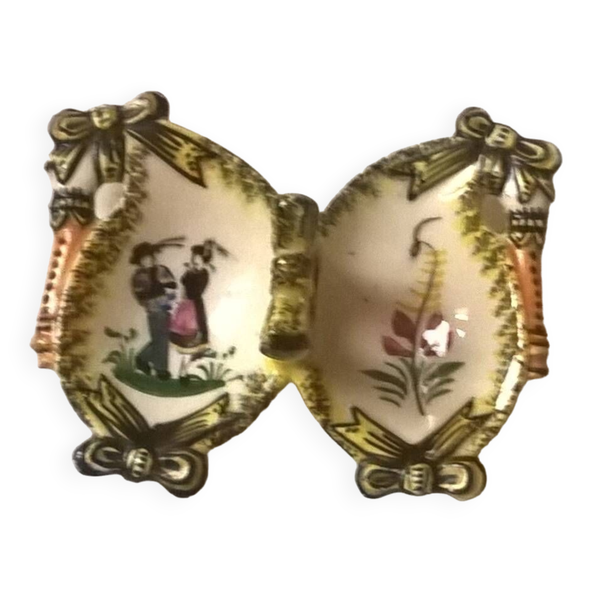 Salt pepper shaker antique butterfly shape Henriot Quimper rare