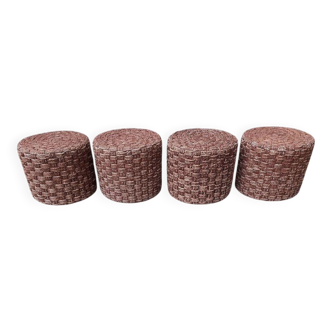 4 poufs en corde tresse