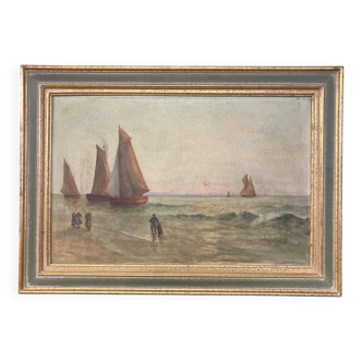 French School of the 20th century, Seascape at sunset, oil on canvas