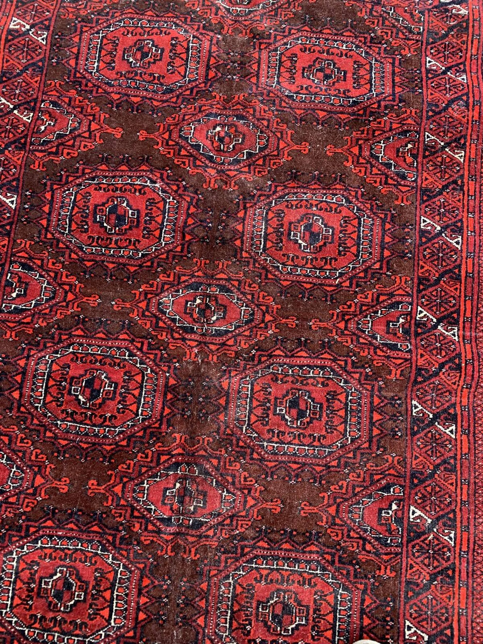 Vintage Uzbek Handmade Bukhara Rug, 4.5' x 5.10' (137cm x 181cm), 1960s