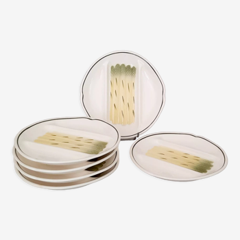 Assiettes asperges faïence barbotine Salins Auxonne / Vintage
