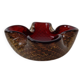 Red & Gold Murano Glass Ashtray by Barovier & Toso, Italy, 1960s