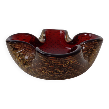 Red & Gold Murano Glass Ashtray by Barovier & Toso, Italy, 1960s