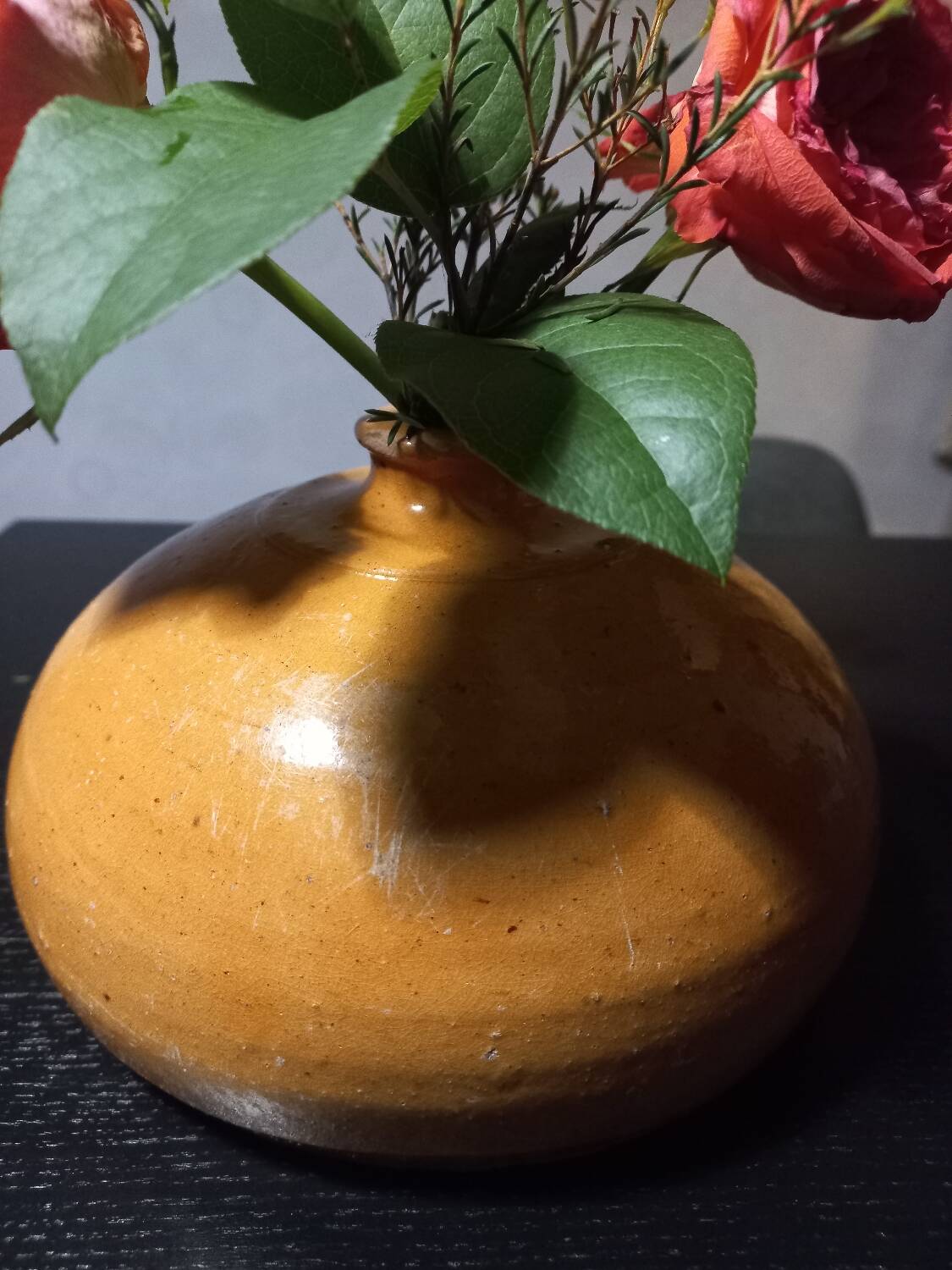 Old enameled terracotta hot water bottle