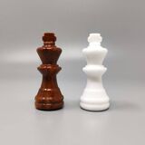 1970s Brown and White Chess Set in Volterra Alabaster Handmade Made in Italy