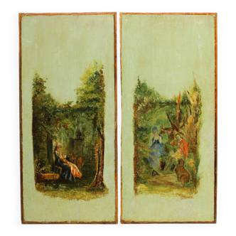 2 panels romantic painting