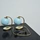 Set of 2x Bedside lamps with blue glass and bronze feet, 1930s