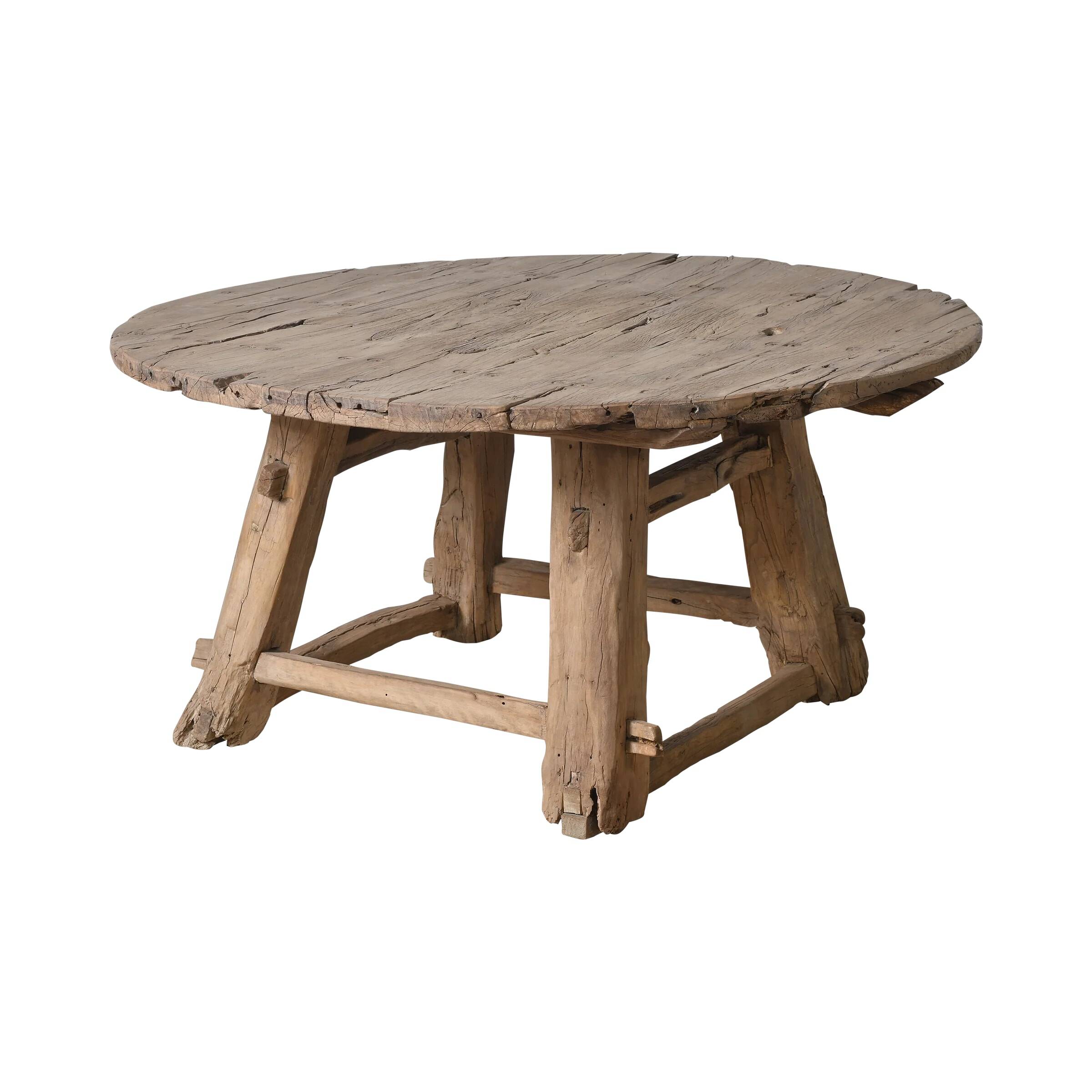 Xianping - Antique round coffee table in solid elm no. 1