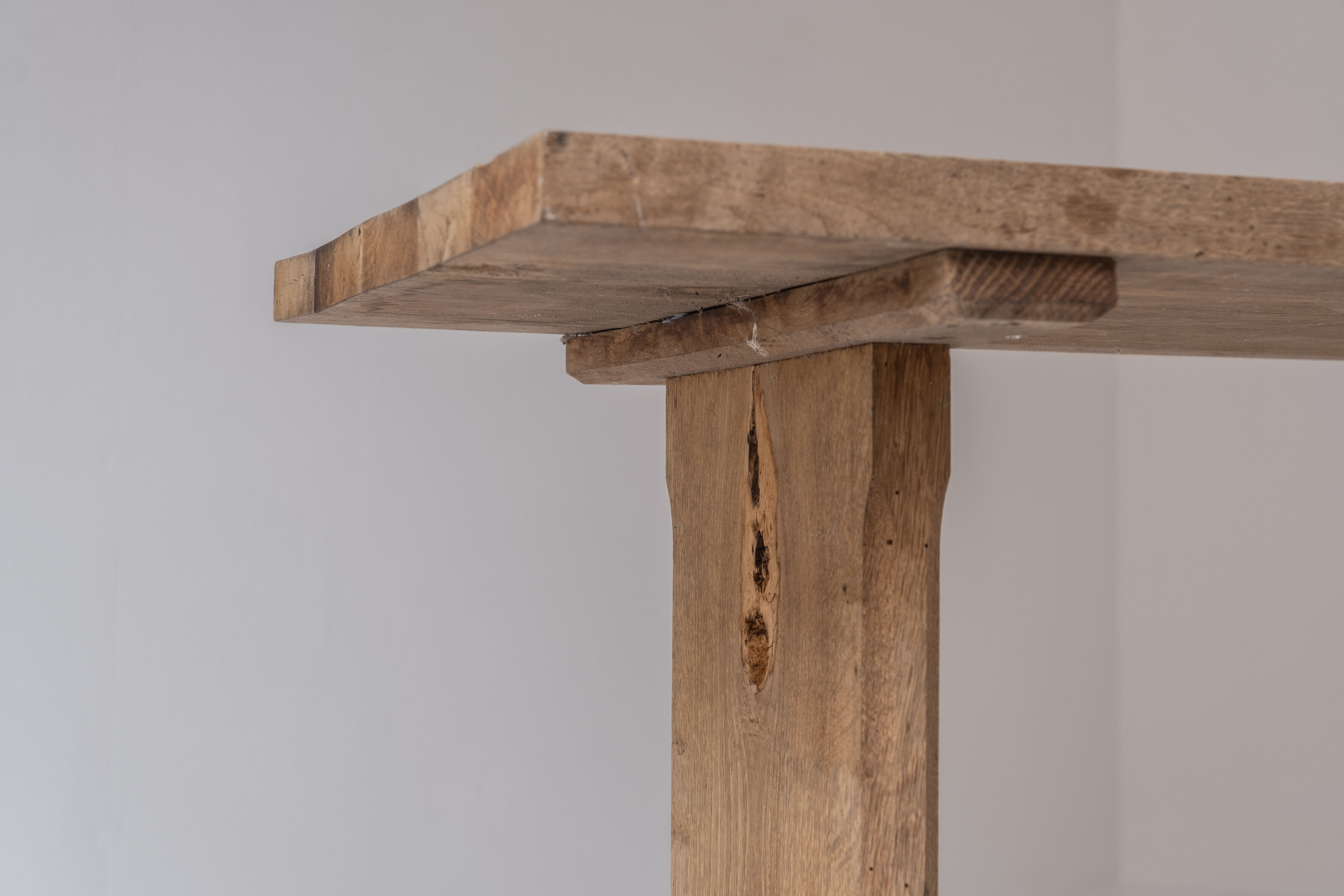Rustic side table in elm from France, designed and handmade in the 1950s.