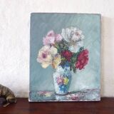 Painting oil on canvas bouquet of flowers signed b. rabel