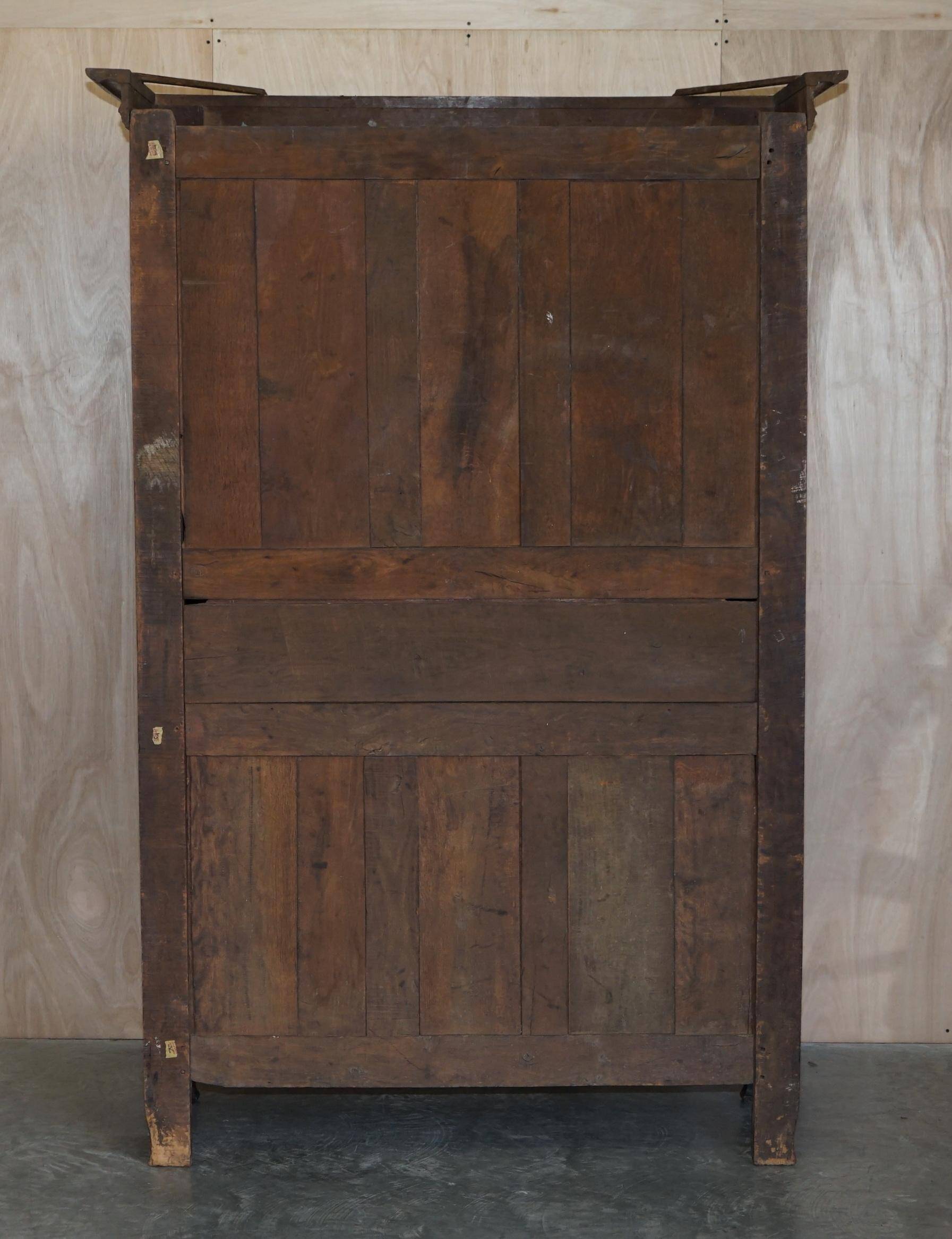 Antique Carved Wardrobe Dated 1844 with Shaped Panels