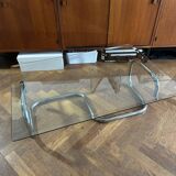 1970s design coffee table in rectangular glass with chrome legs