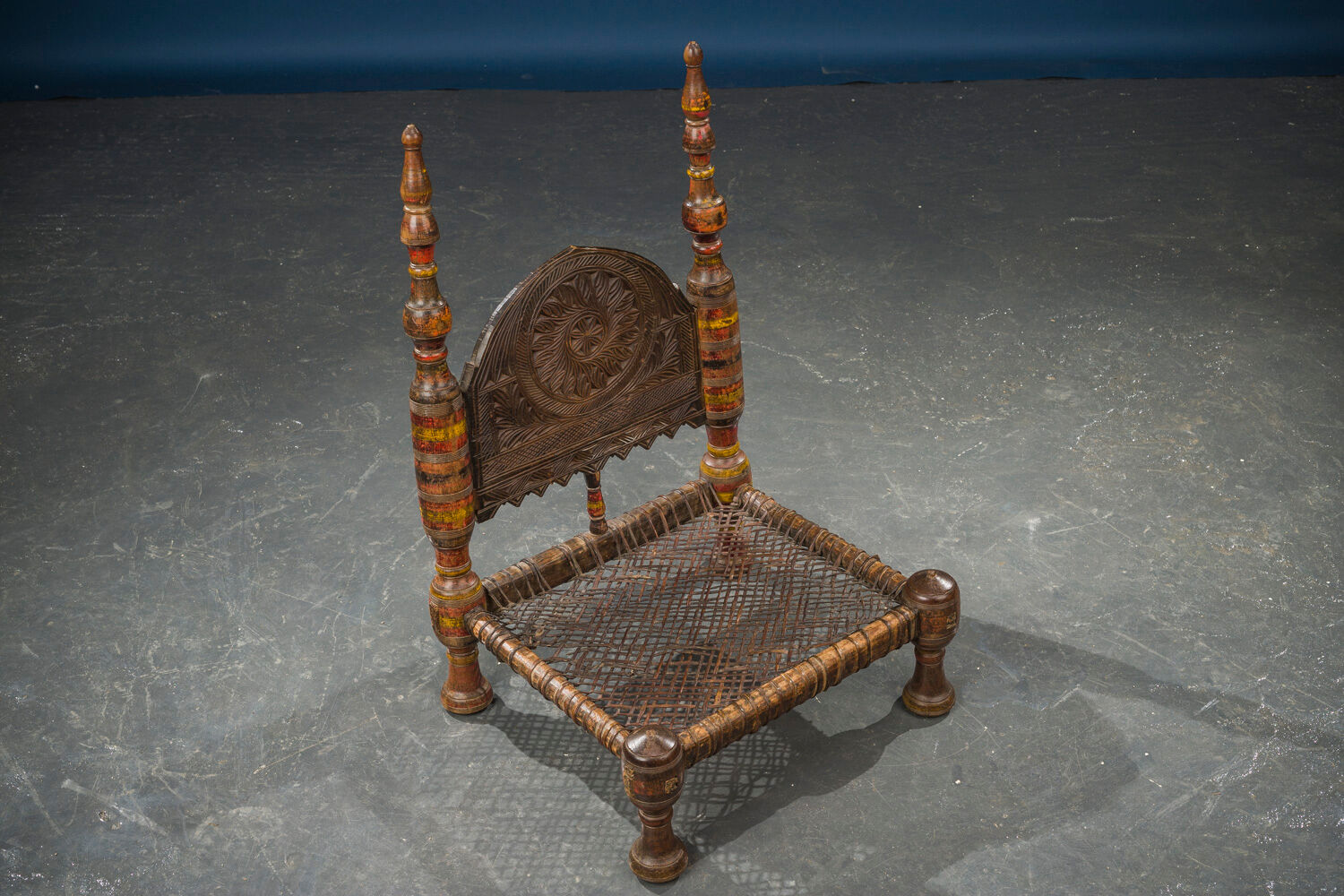 African Carved Wood & Rawhide Side Chair, 19th Century