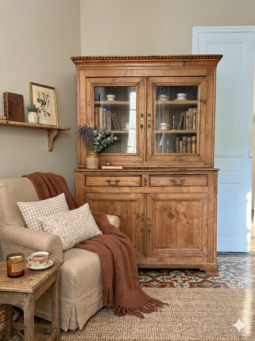 Antique two-body buffet in solid wood