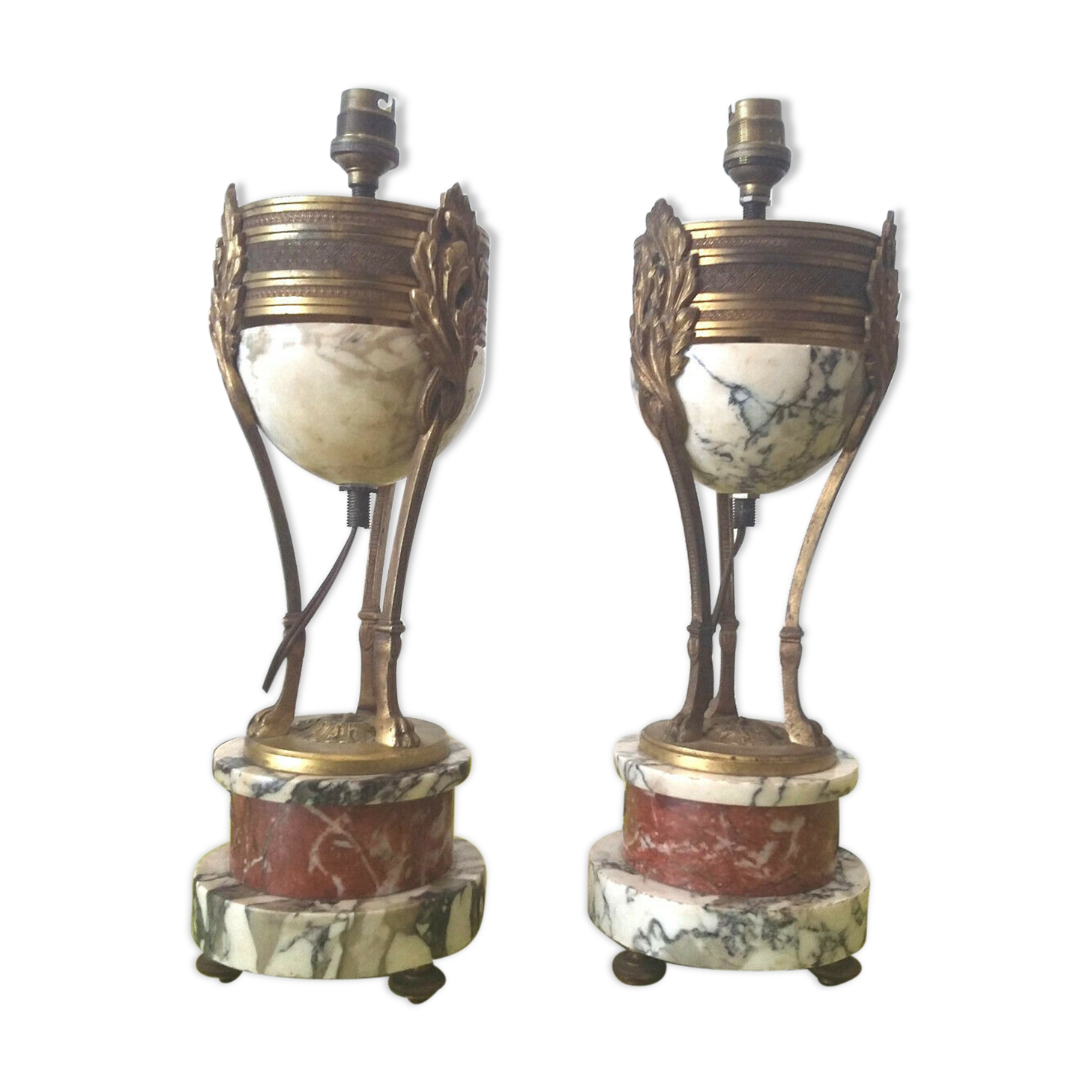 Pair of Athenian lamps in marble and bronze