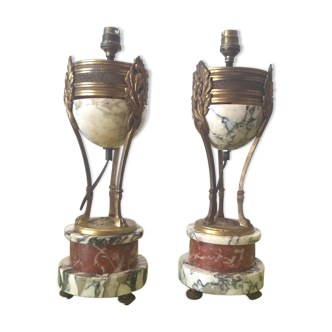 Pair of Athenian lamps in marble and bronze