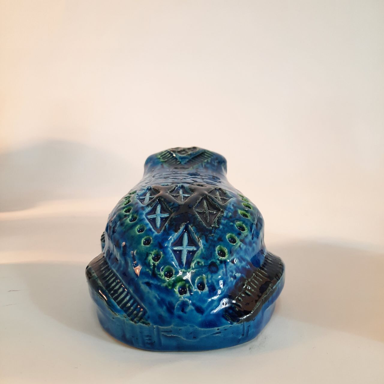 Vintage frog statue, Aldo Londi for Bitossi, Rimini blue series.