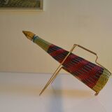 Scoubidou bottle or carafe and its Spoutnik Rocket support Space Age