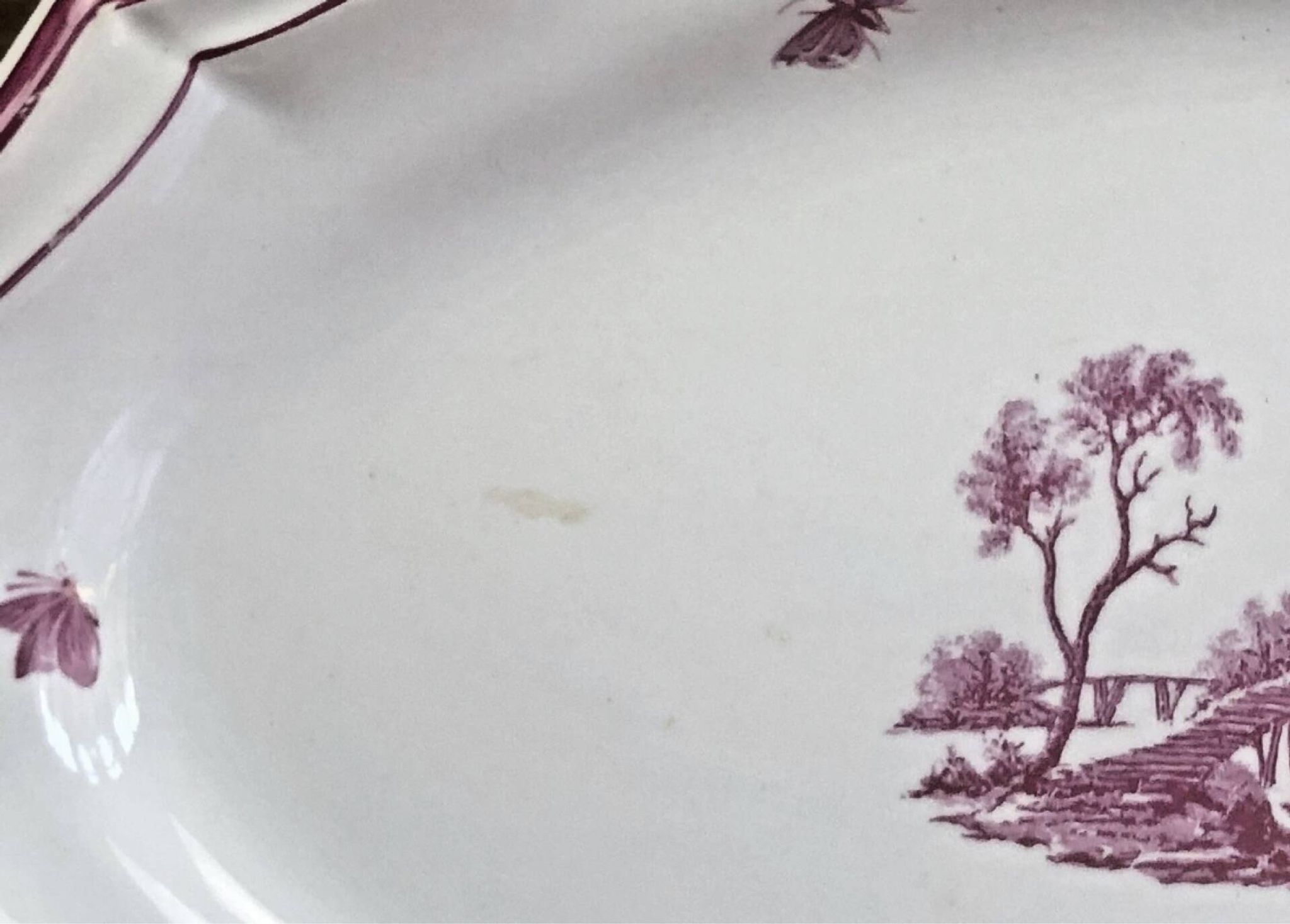Old oblong oval dish 41.5 x 27 Gien model landscape pink 1938/1960