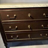 Commode 3 tiroirs de style Louis XVI, marbre et bronzes dorés