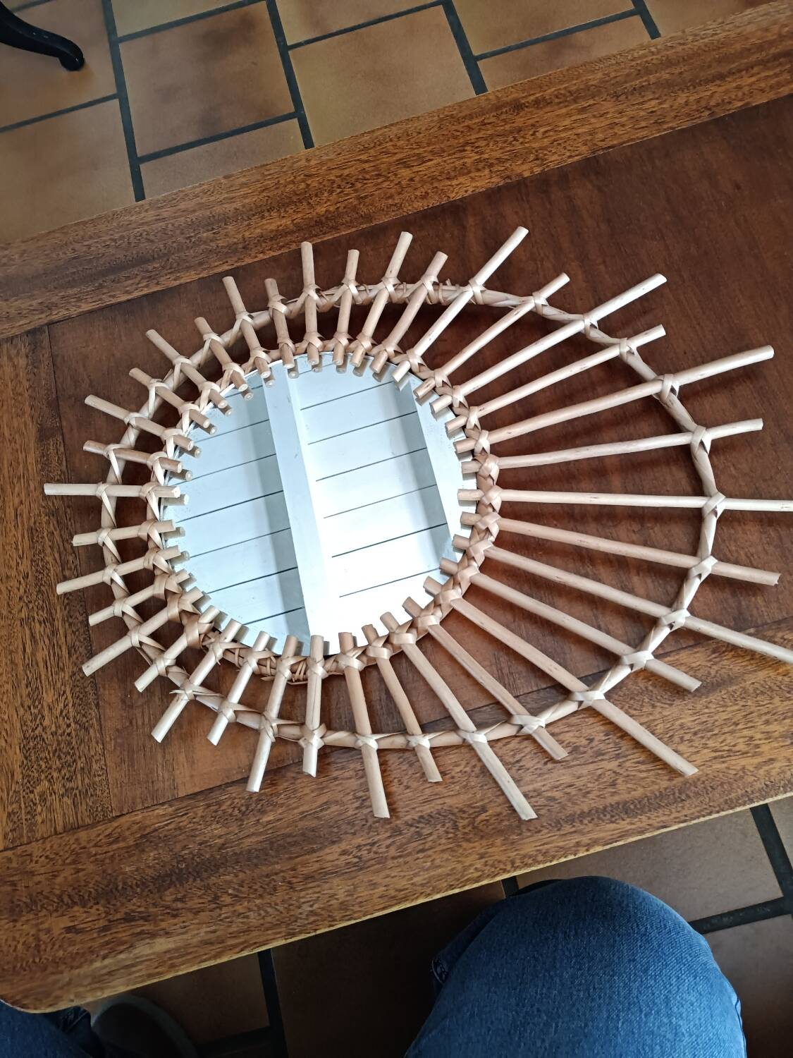 Oval rattan sun mirror