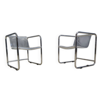 Pair of plexiglass and tubular chrome armchairs, 1970s