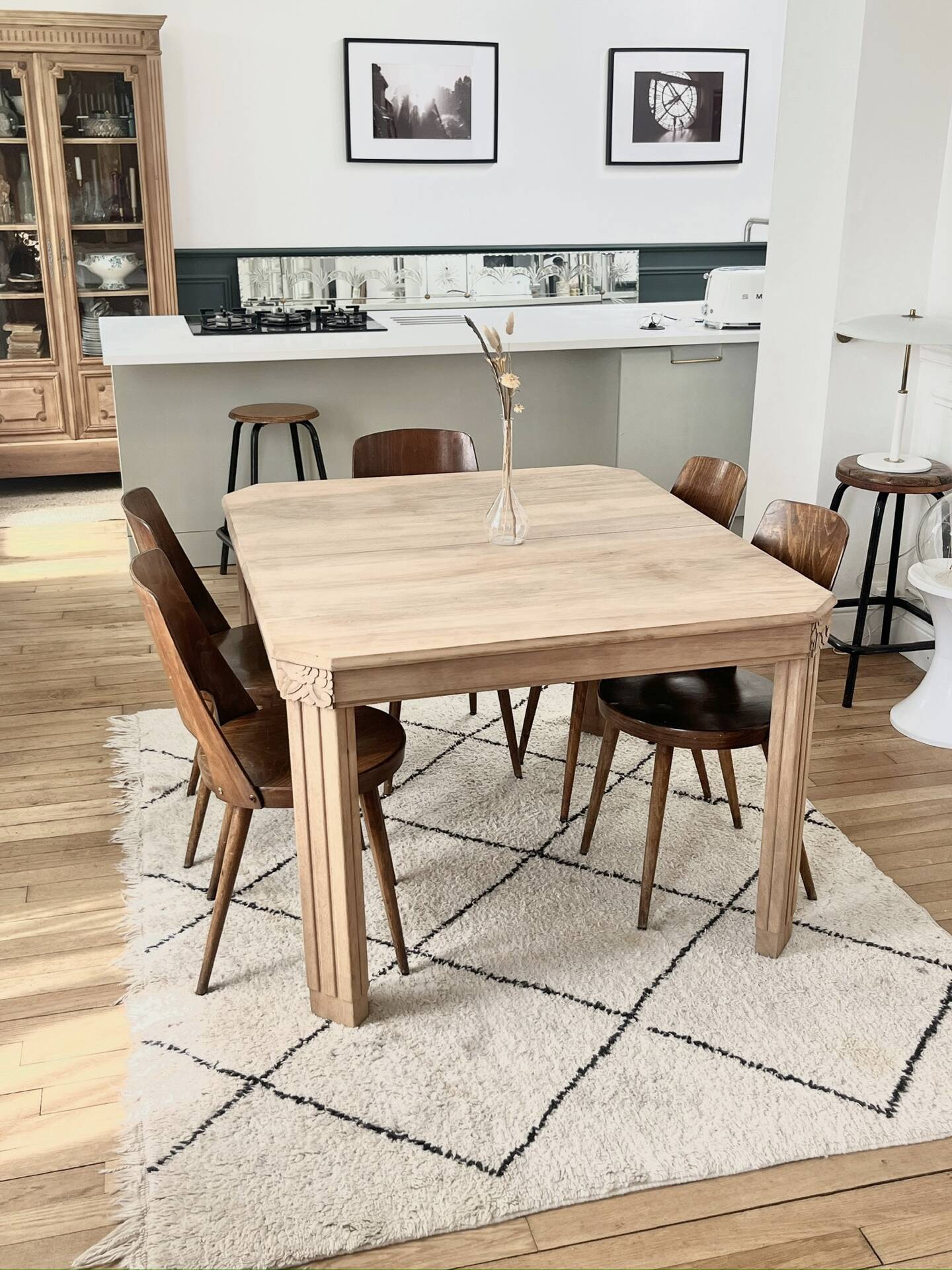 Art Deco dining table made of solid wood.