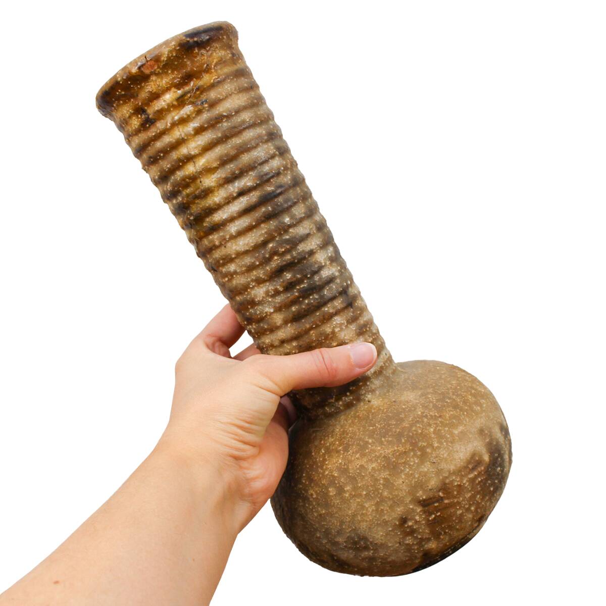Vase plat en lave marron