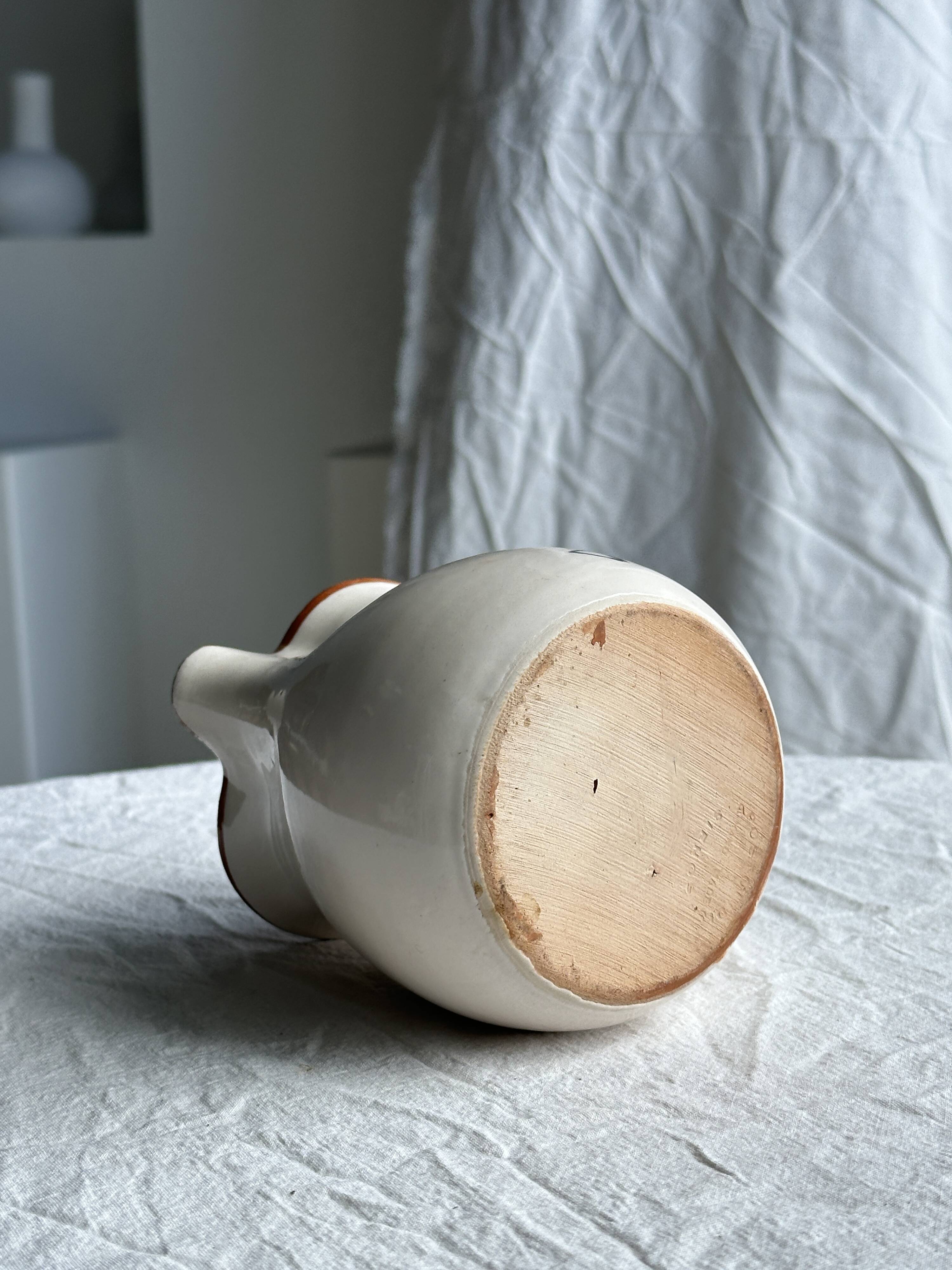 Small handmade white and ocher earthenware pitcher Sifnos Apostolidis Hand Made