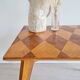 Table basse pieds compas dessus marqueté