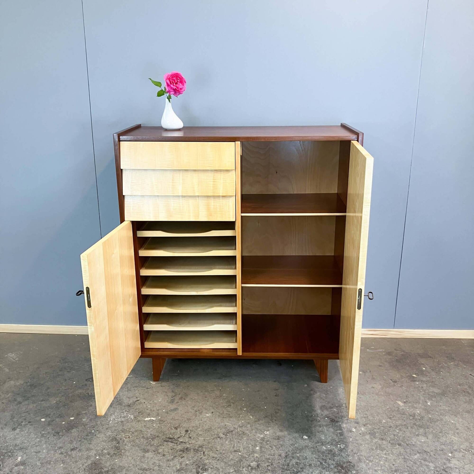 Highboard, striped maple, 1960s