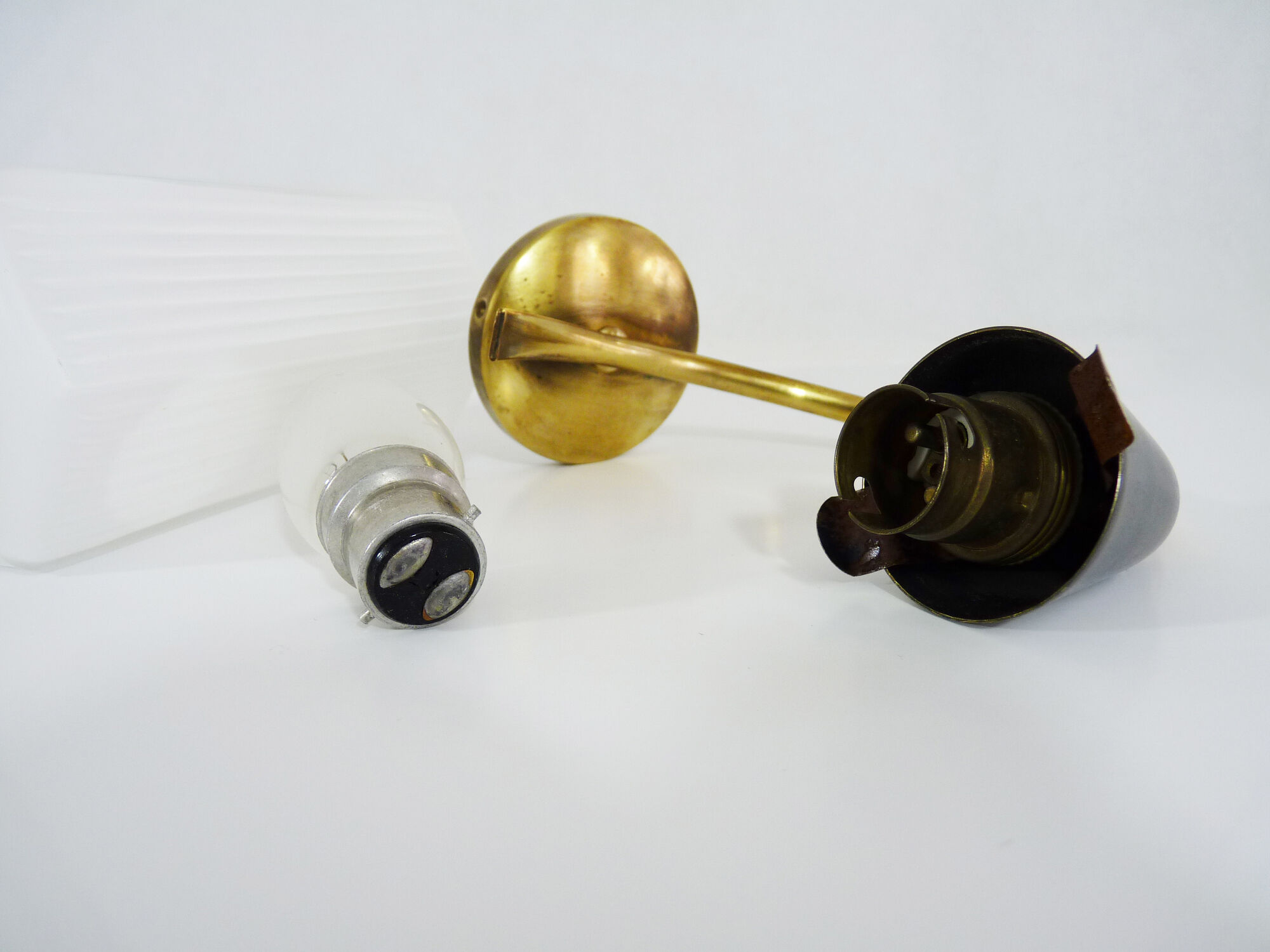 Pair of white glass globe brass wall light Year 50