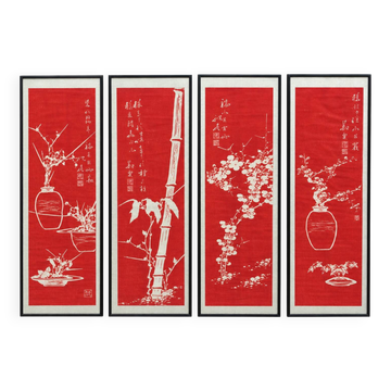 Set of 4 Chinese prints in vermilion – After Peng Yulin