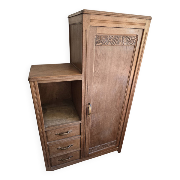 Vestiaire penderie Art déco en chêne sculté, années 30