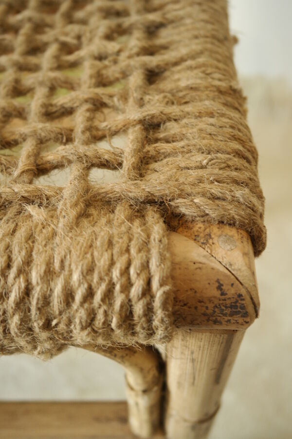 Tabouret bambou et corde artisanal vintage