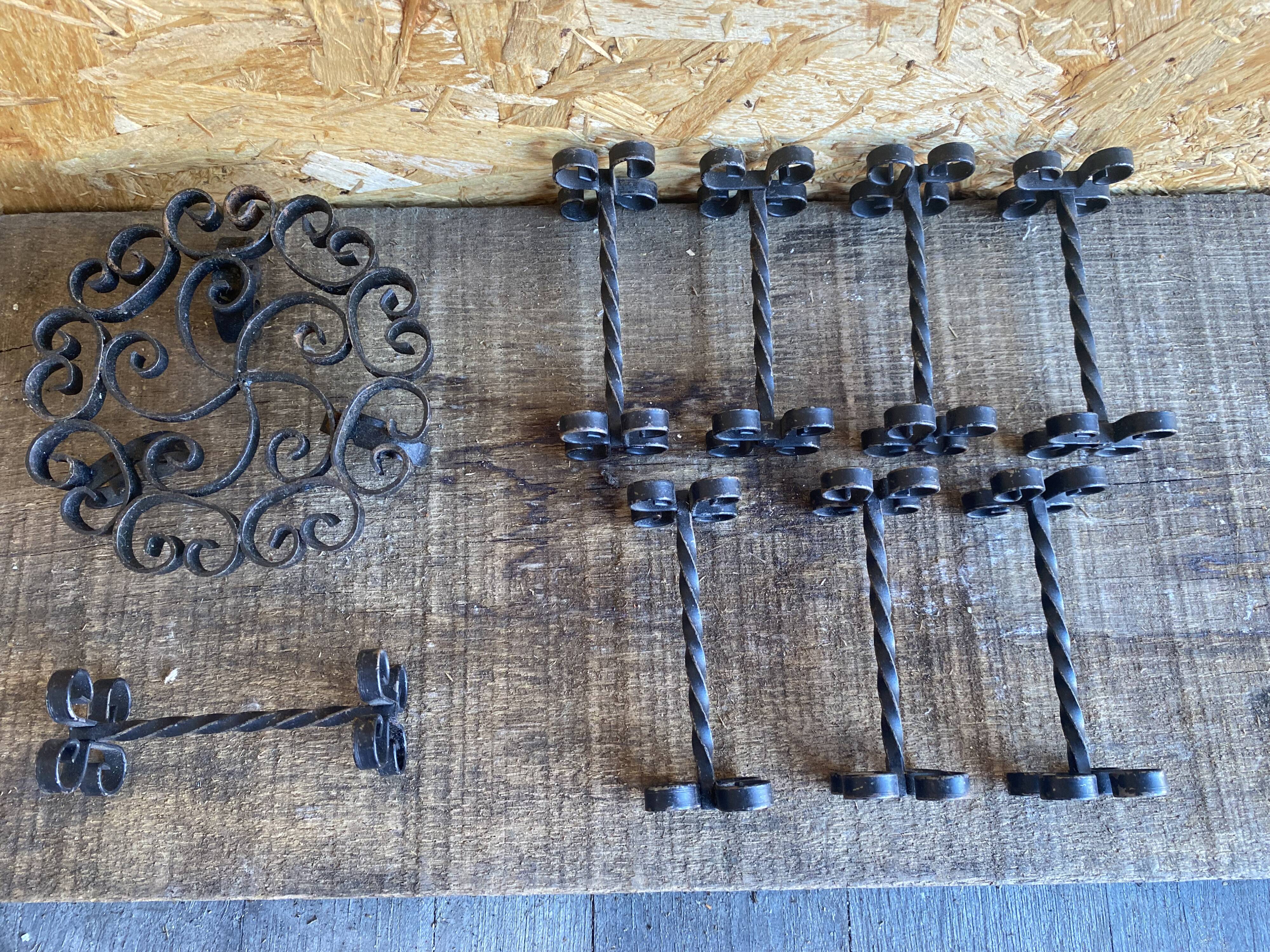 Service Table Table Mat + 8 Antique Black Wrought Iron Knife Holders